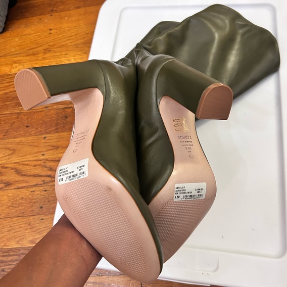 NWOB - SCHUTZ Gabrielle Military Army Green Leather Knee High Boots - Size 9.5B - Picture 8 of 9
